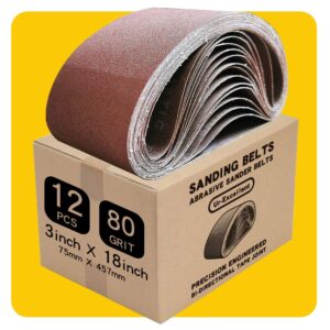 3 x 18 inch 80 grit sanding belt | premium aluminum oxide sanding belt | premium sander sandpaper,12 pack