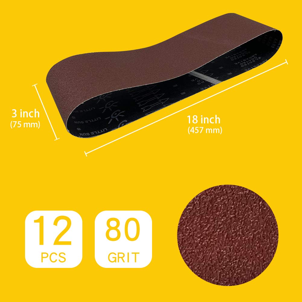 3 x 18 Inch 80 Grit Sanding Belt | Premium Aluminum Oxide Sanding Belt | Premium Sander Sandpaper,12 Pack