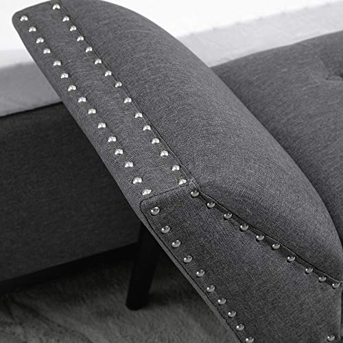 HOMCOM Modern Button Tufted Sitting Bench, Accent Fabric Upholstered Ottoman for Bedroom or Living Room, Charcoal Grey