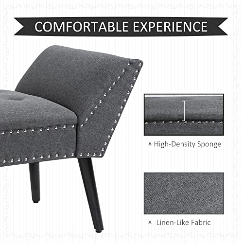 HOMCOM Modern Button Tufted Sitting Bench, Accent Fabric Upholstered Ottoman for Bedroom or Living Room, Charcoal Grey