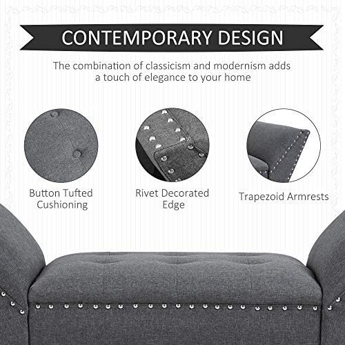 HOMCOM Modern Button Tufted Sitting Bench, Accent Fabric Upholstered Ottoman for Bedroom or Living Room, Charcoal Grey