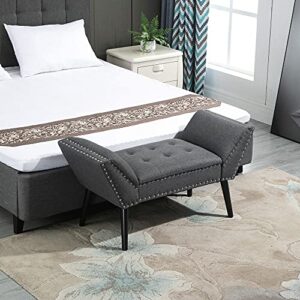 HOMCOM Modern Button Tufted Sitting Bench, Accent Fabric Upholstered Ottoman for Bedroom or Living Room, Charcoal Grey