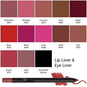 MAEPEOR Matte Lipliner and Eyeliner Kit 3 PCS Smoothly Creamy Lipliner and Eyeliner Pen Set for Daily Wear (3PCS Kit 2)