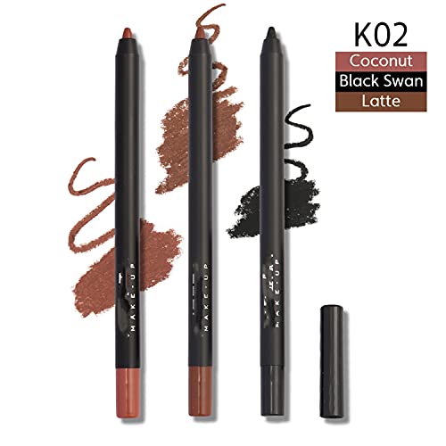 MAEPEOR Matte Lipliner and Eyeliner Kit 3 PCS Smoothly Creamy Lipliner and Eyeliner Pen Set for Daily Wear (3PCS Kit 2)