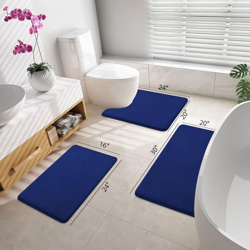 smiry Memory Foam Bath Mat, Extra Soft Absorbent Bathroom Rugs Non Slip Bath Rug Runner for Shower Bathroom Floors, 30" x 20", Navy Blue