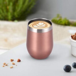Stainless Steel Wine Tumbler 12Oz, Double Wall Vacuum Insulated Wine Tumbler with Lid and Straw, Stainless Steel Stemless Wine Glass for Wine, Coffee, Cocktails, Champaign, Ice Cream, Rose Gold…
