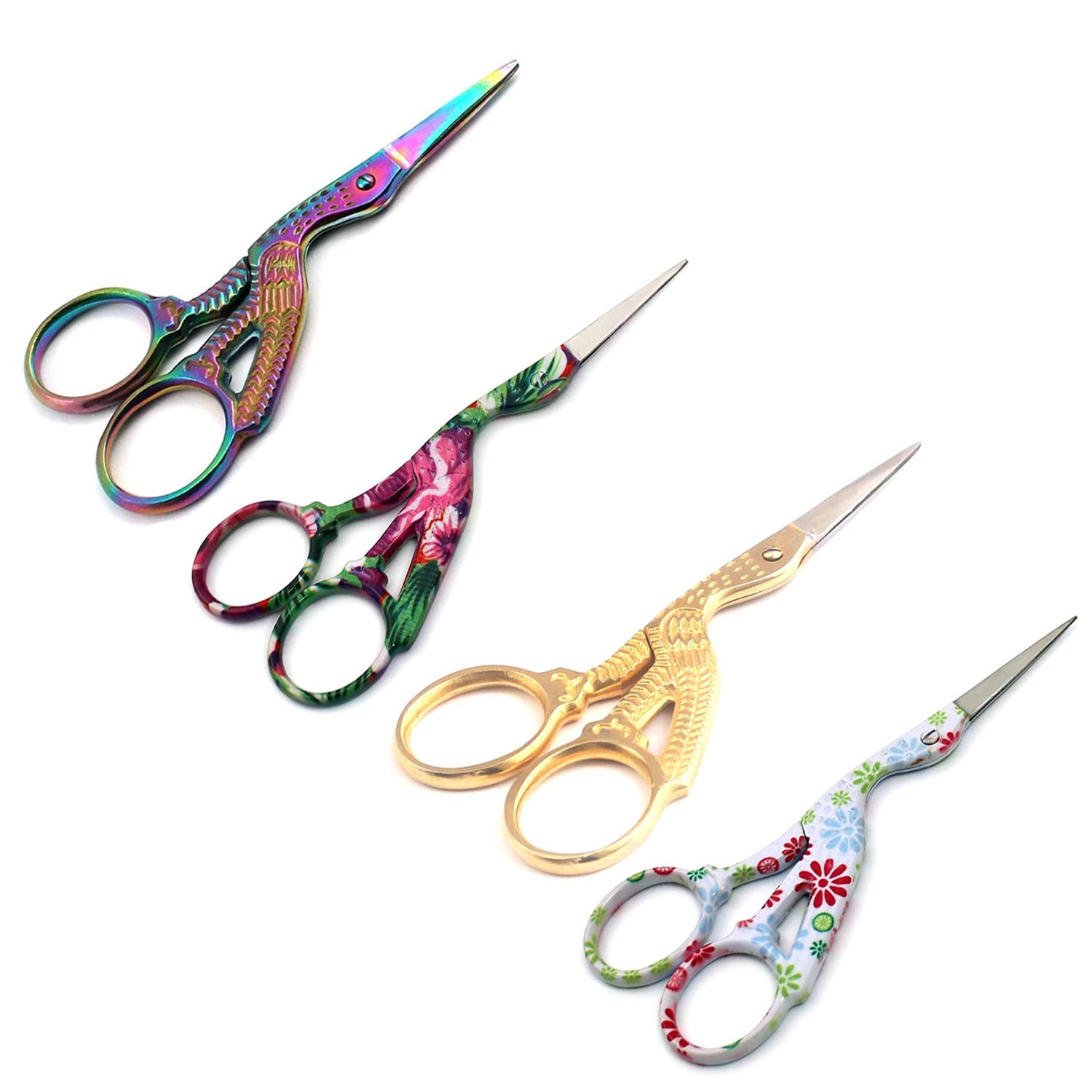 LAJA Imports 4 Pairs 3.6" Stainless Steel Sharp Tip Stork Scissors Crane Design Sewing Scissors DIY Tools Dressmaker Shears Scissors for Embroidery Craft Needle Work Art Work & Everyday Use (Style 3)