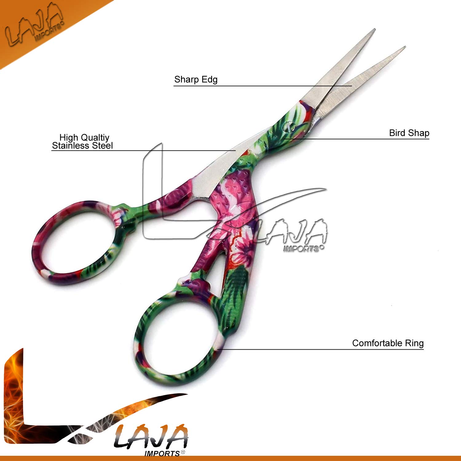 LAJA Imports 4 Pairs 3.6" Stainless Steel Sharp Tip Stork Scissors Crane Design Sewing Scissors DIY Tools Dressmaker Shears Scissors for Embroidery Craft Needle Work Art Work & Everyday Use (Style 3)