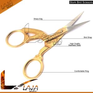 LAJA Imports 4 Pairs 3.6" Stainless Steel Sharp Tip Stork Scissors Crane Design Sewing Scissors DIY Tools Dressmaker Shears Scissors for Embroidery Craft Needle Work Art Work & Everyday Use (Style 3)