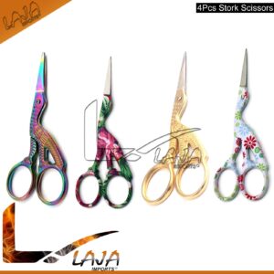 LAJA Imports 4 Pairs 3.6" Stainless Steel Sharp Tip Stork Scissors Crane Design Sewing Scissors DIY Tools Dressmaker Shears Scissors for Embroidery Craft Needle Work Art Work & Everyday Use (Style 3)