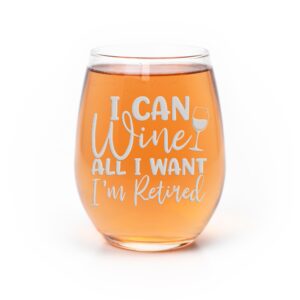 i can wine all i want i'm retired stemless wine glass - retirement wine gift, retirement gift, retired glass, gift ideas, retired gift
