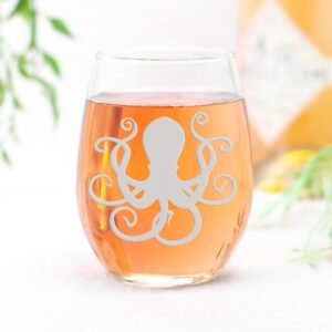 Octopus Stemless Wine Glass - Ocean Gift, Sea Life Gift, Octopus Gift Ideas, Nautical Wine Glass