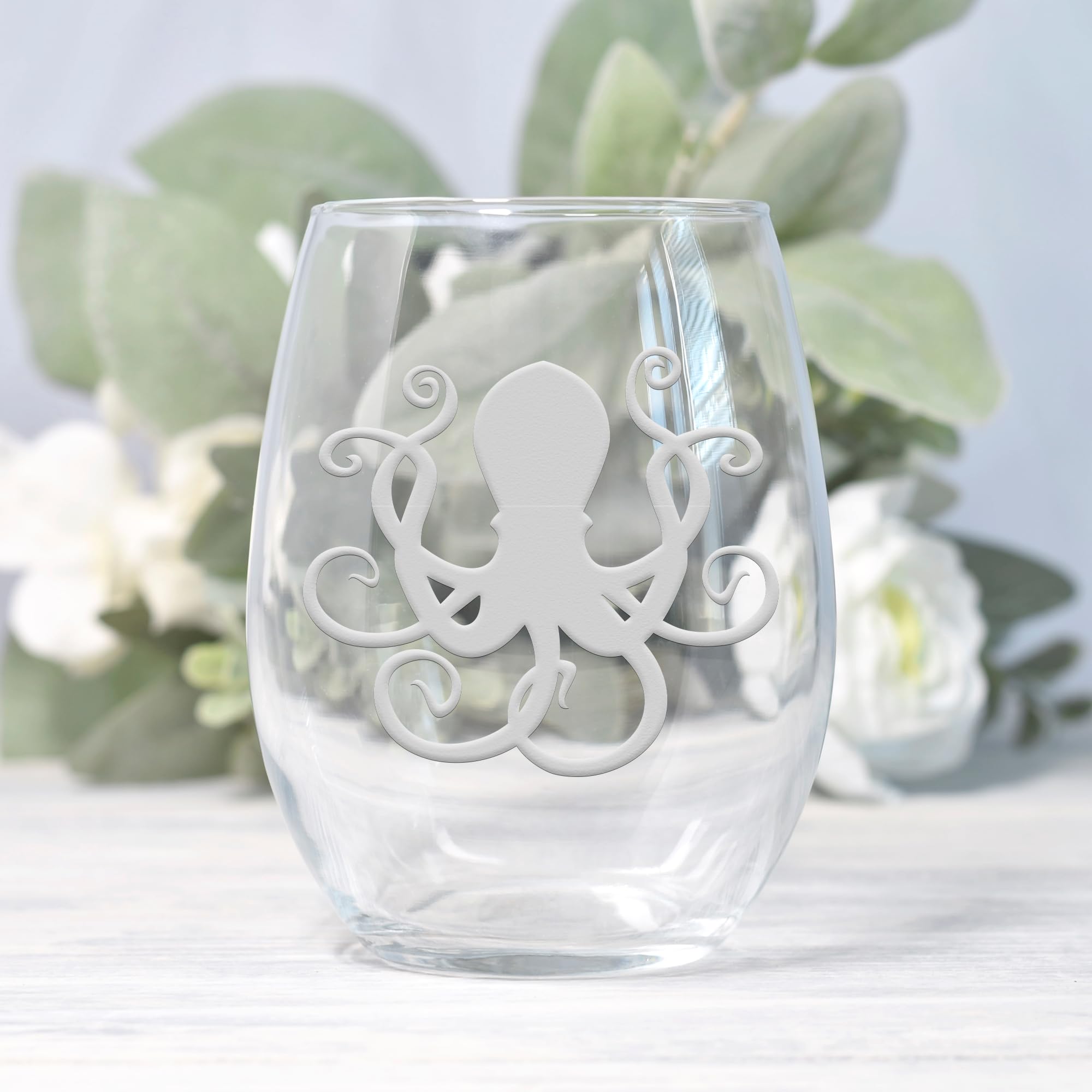 Octopus Stemless Wine Glass - Ocean Gift, Sea Life Gift, Octopus Gift Ideas, Nautical Wine Glass