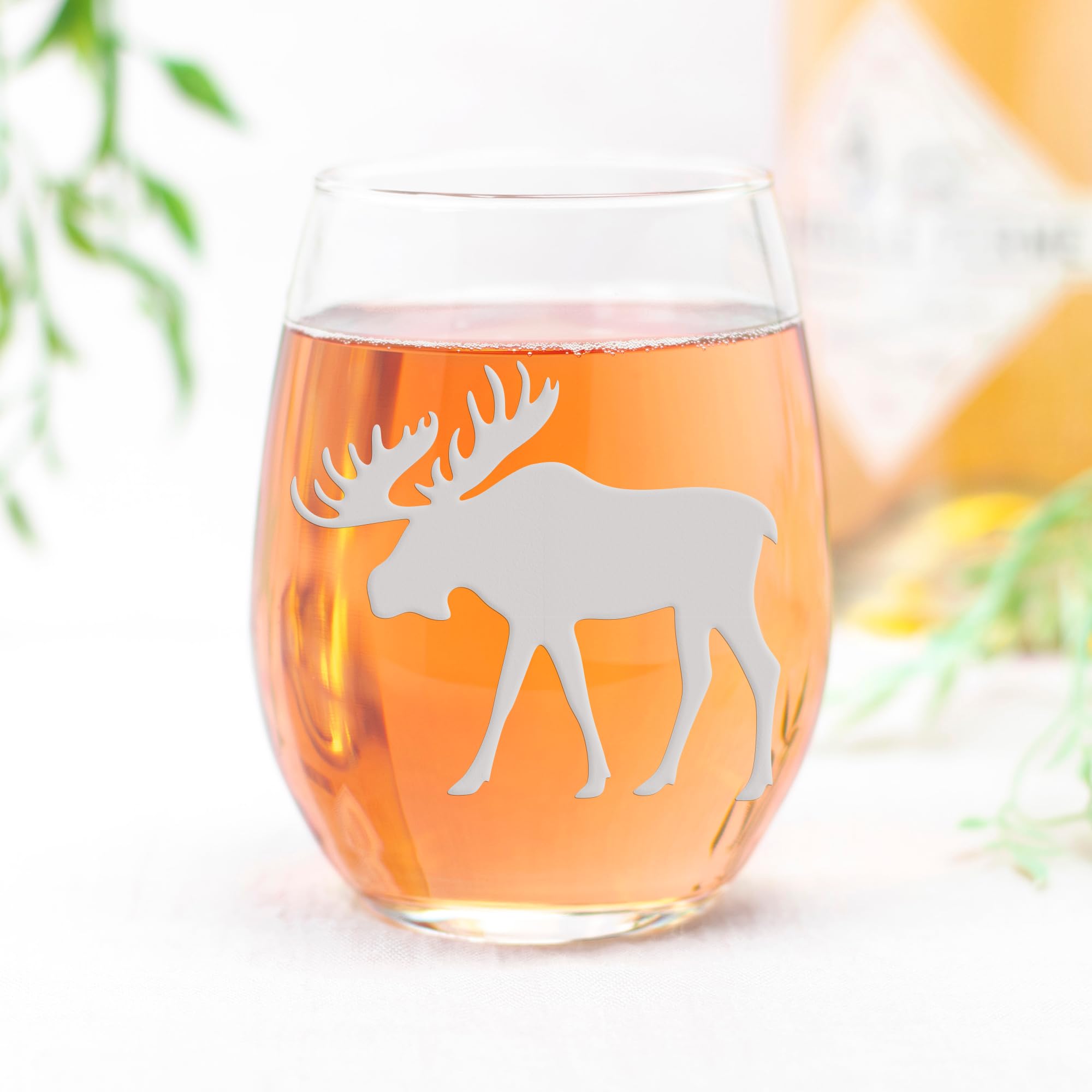 Moose Silhouette Stemless Wine Glass - Moose Gift Idea