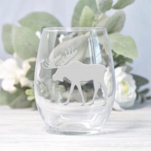 Moose Silhouette Stemless Wine Glass - Moose Gift Idea