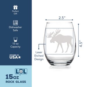 Moose Silhouette Stemless Wine Glass - Moose Gift Idea