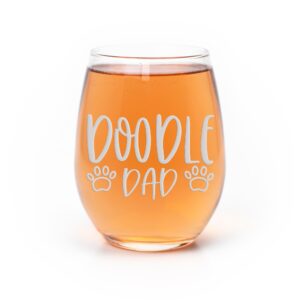 doodle dog dad stemless wine glass - golden doodle dog dad gift, gift for golden doodle owners