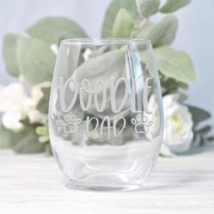 Doodle Dog Dad Stemless Wine Glass - Golden Doodle Dog Dad Gift, Gift for Golden Doodle Owners