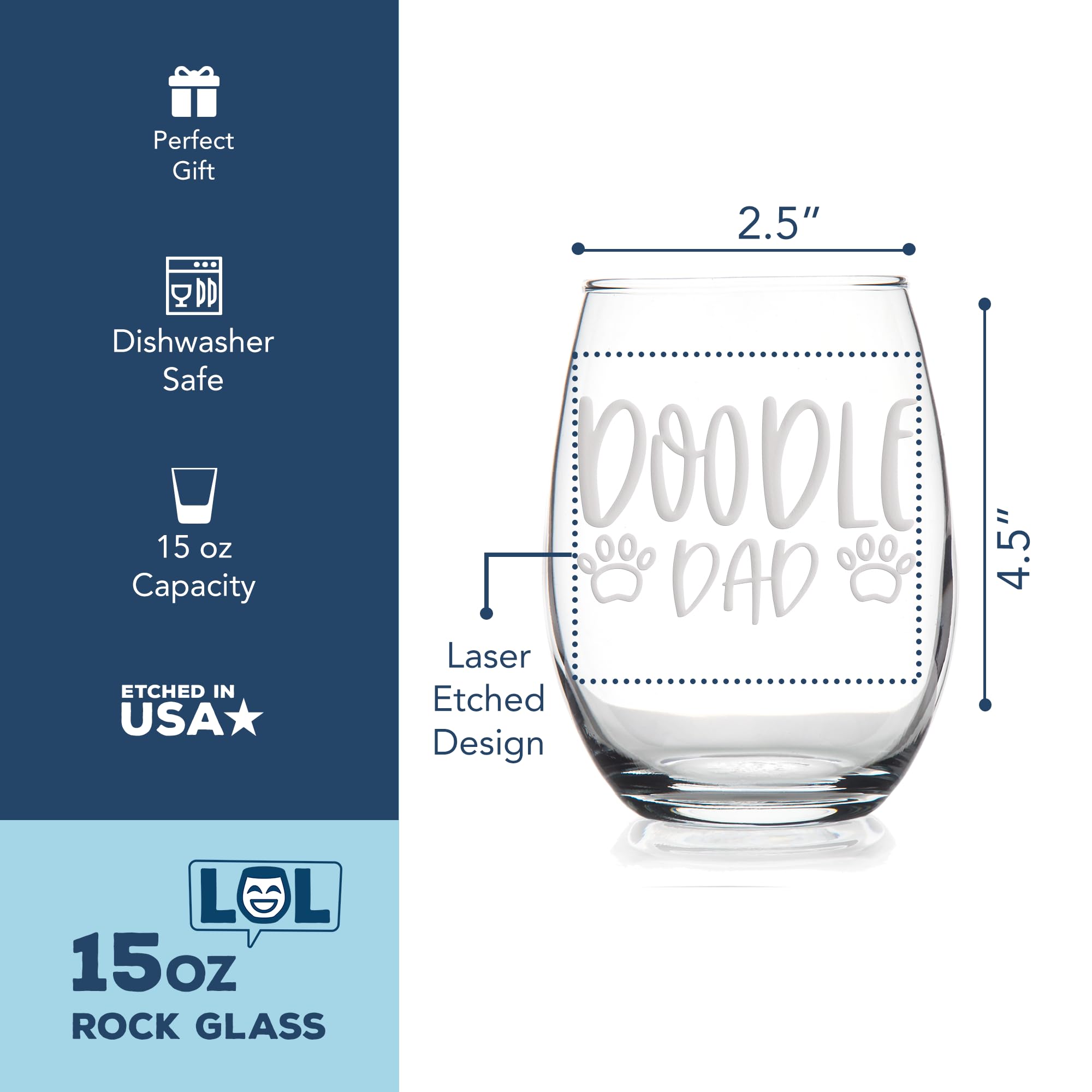 Doodle Dog Dad Stemless Wine Glass - Golden Doodle Dog Dad Gift, Gift for Golden Doodle Owners