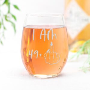 Im 49 Plus 50th Birthday Stemless Wine Glass - 50 Birthday Gift, Gift Ideas for Women Turning 50, Turning 50 Gag Gift