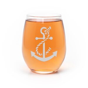 anchor with rope stemless wine glass - nautical gift, beach gift, wine glass beach themed