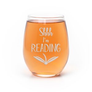 shhh im reading stemless wine glass - book worm gift, reader wine glass, gift for readers, gift for book lovers