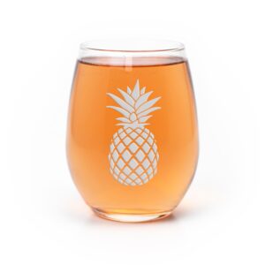 pineapple stemless wine glass - pineapple gift, pineapple glass, pineapple wine glass