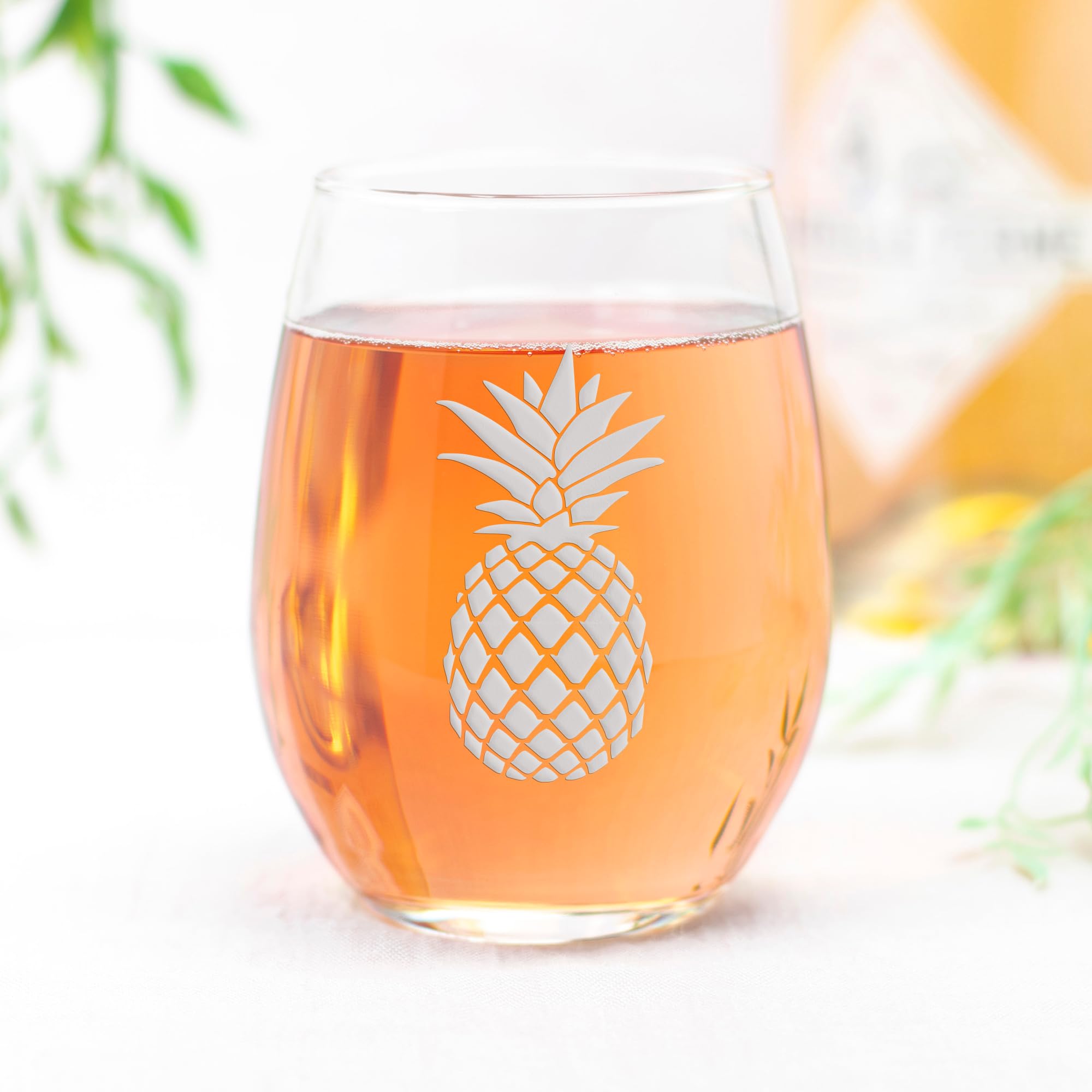 Pineapple Stemless Wine Glass - Pineapple Gift, Pineapple Glass, Pineapple Wine Glass