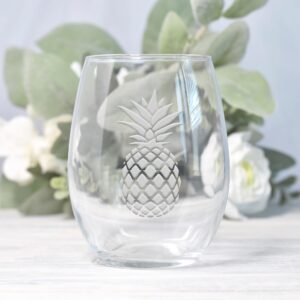Pineapple Stemless Wine Glass - Pineapple Gift, Pineapple Glass, Pineapple Wine Glass