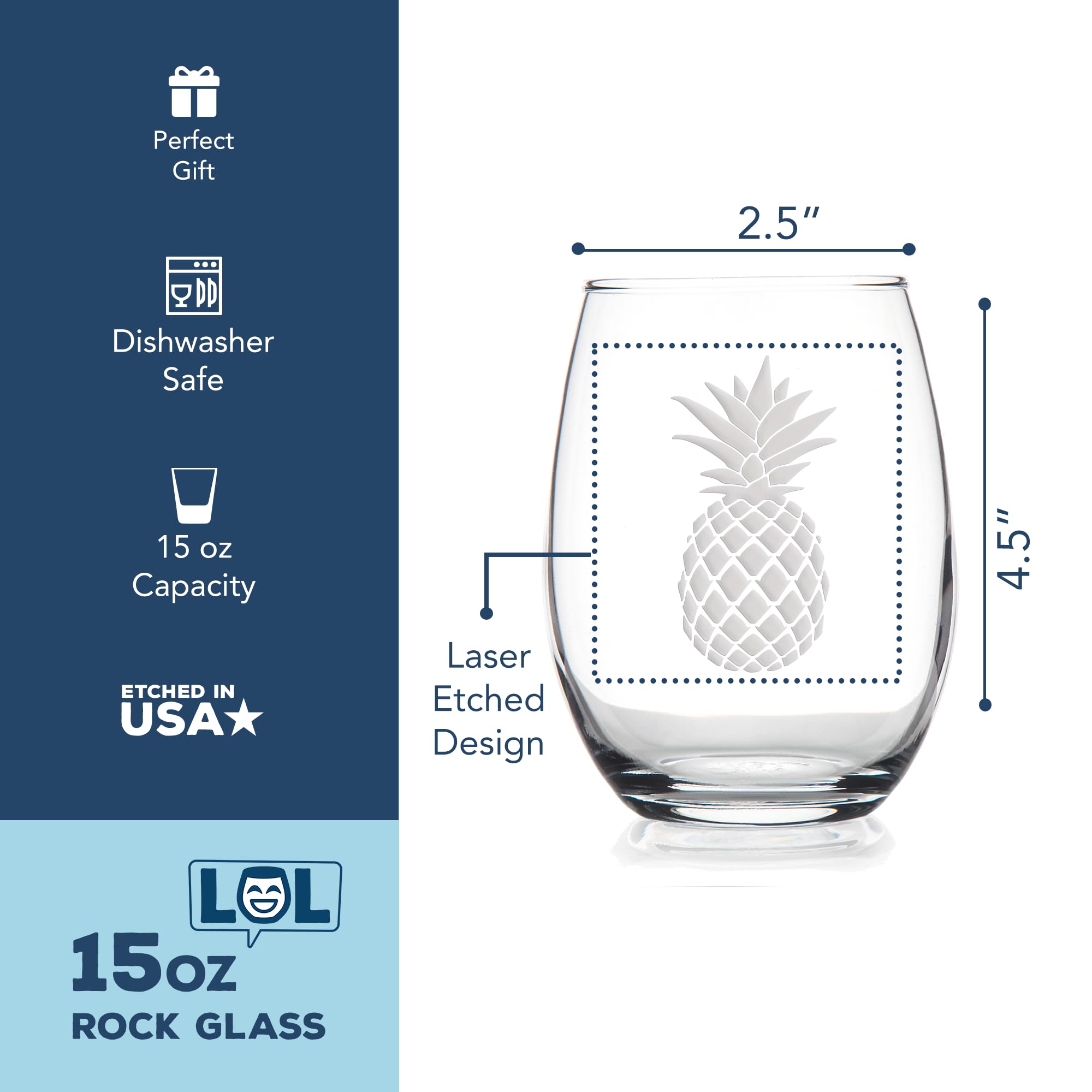 Pineapple Stemless Wine Glass - Pineapple Gift, Pineapple Glass, Pineapple Wine Glass