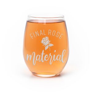 final rose material bachelorette stemless wine glass - bachelorette gift ideas, gift bachelorette party, unique & creative bachelorette gift