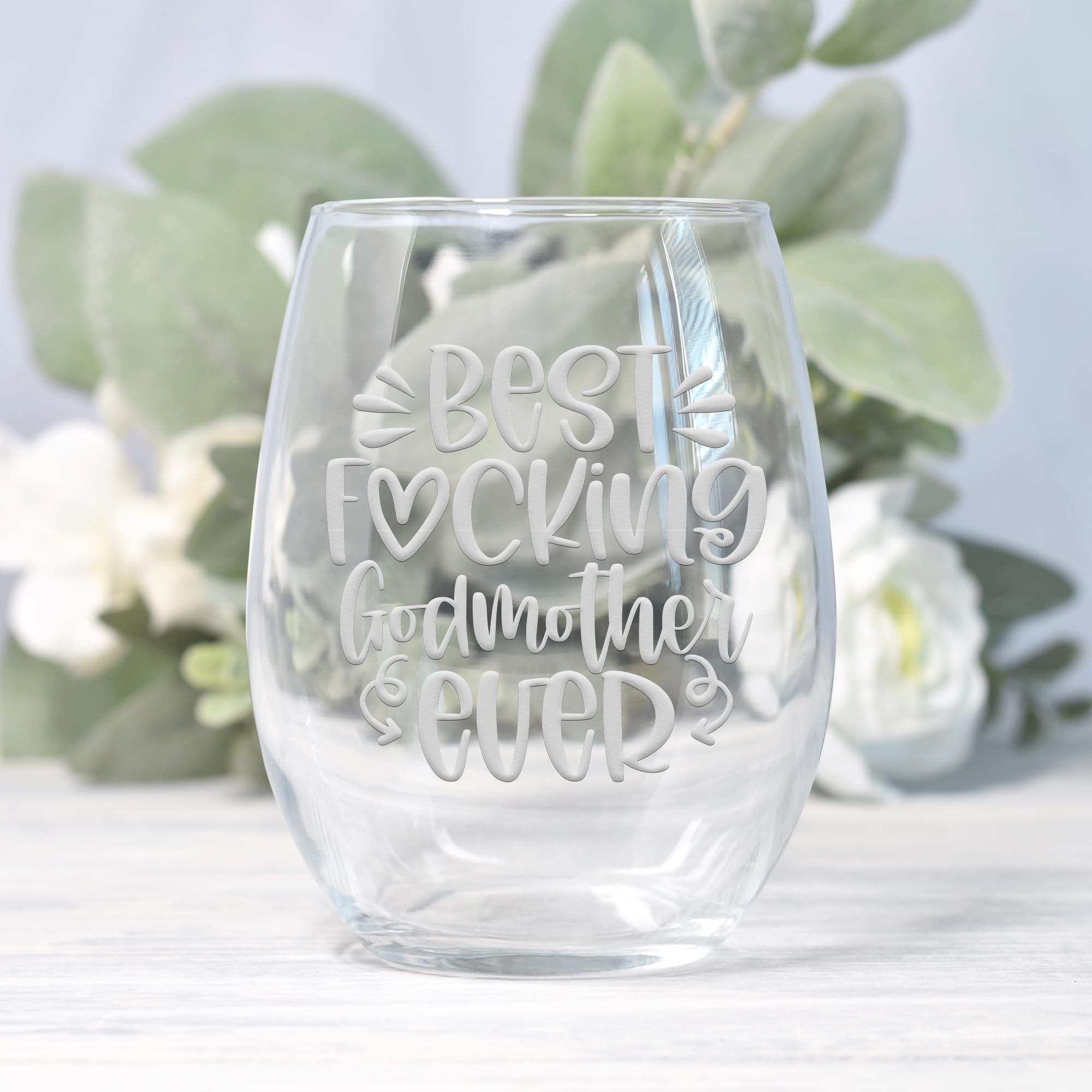 Best Fcking Godmother Ever Stemless Wine Glass - Fun Gift for Godmother, Godmother Glass