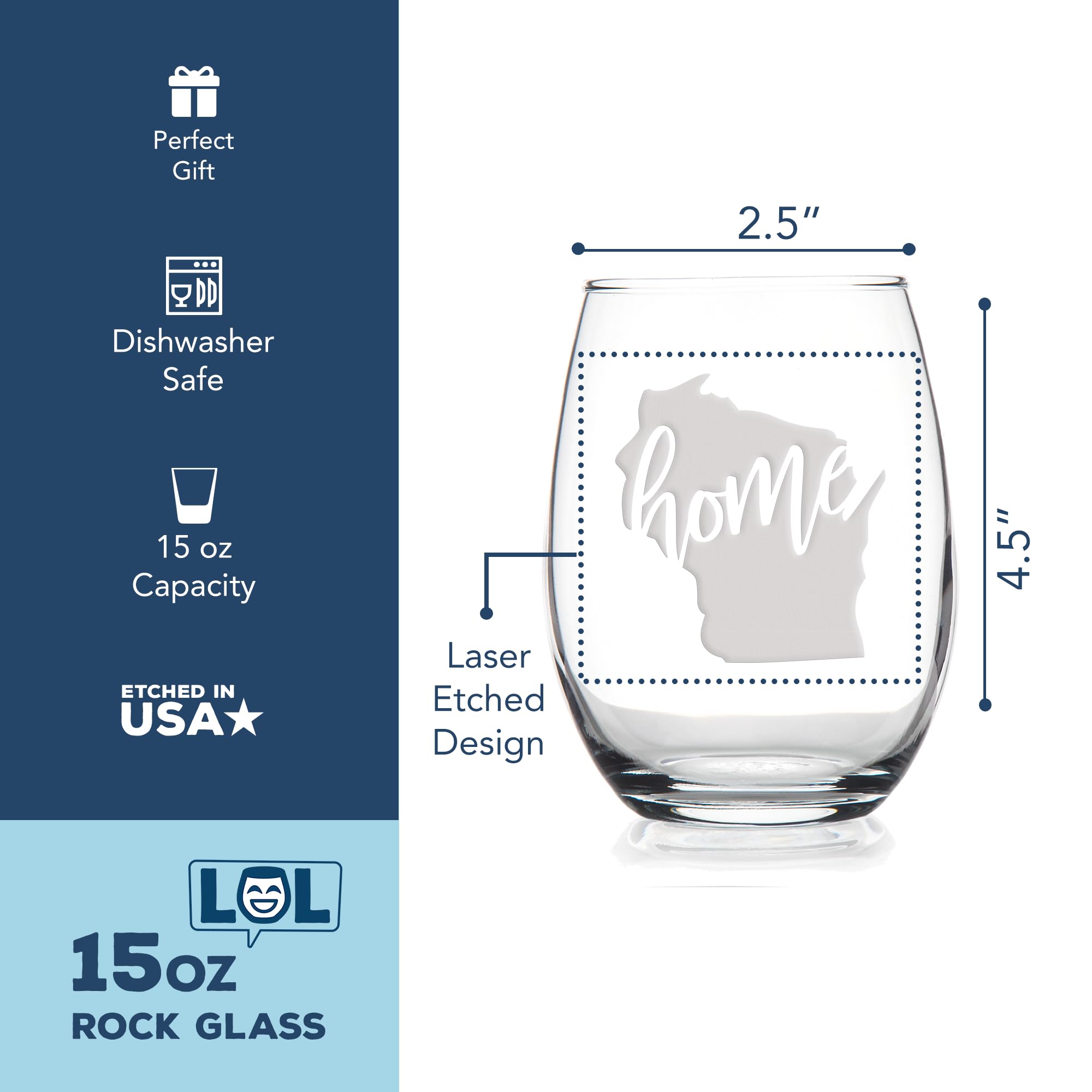 Wisconsin State Stemless Wine Glass - Wisconsin Gift, Wisconsin Wine Glass, Wisconsin Fan Gift