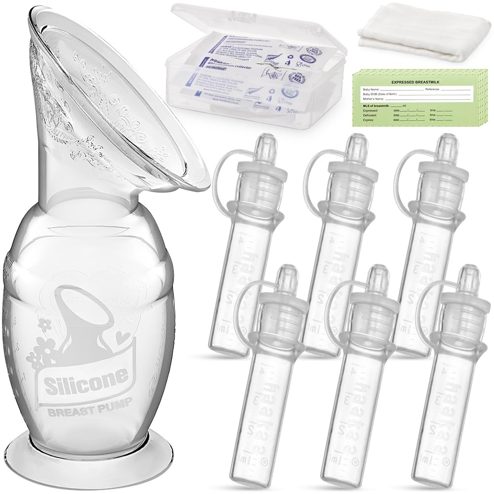 haakaa Manual Breast Pump 5oz/150ml & Colostrum Collector Kit for Breastfeeding (0.1oz/4ml, 6 pk)