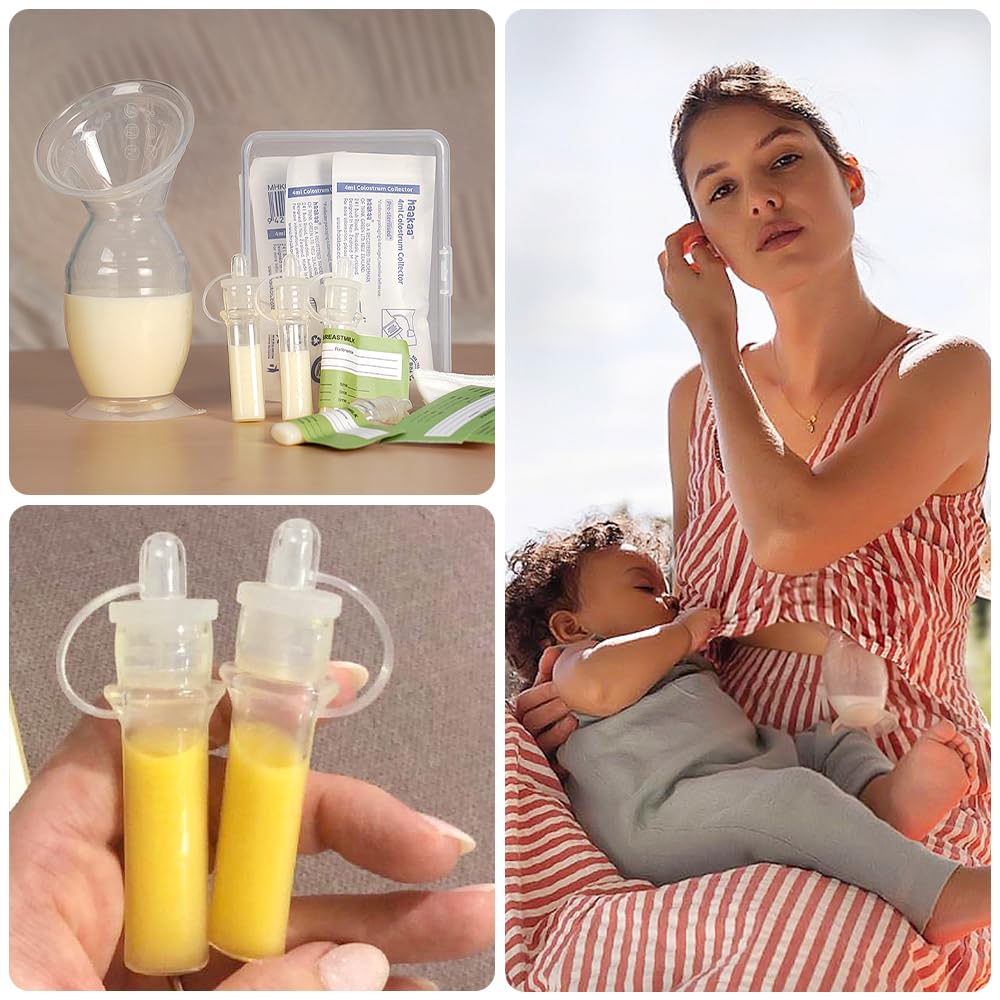 haakaa Manual Breast Pump 5oz/150ml & Colostrum Collector Kit for Breastfeeding (0.1oz/4ml, 6 pk)