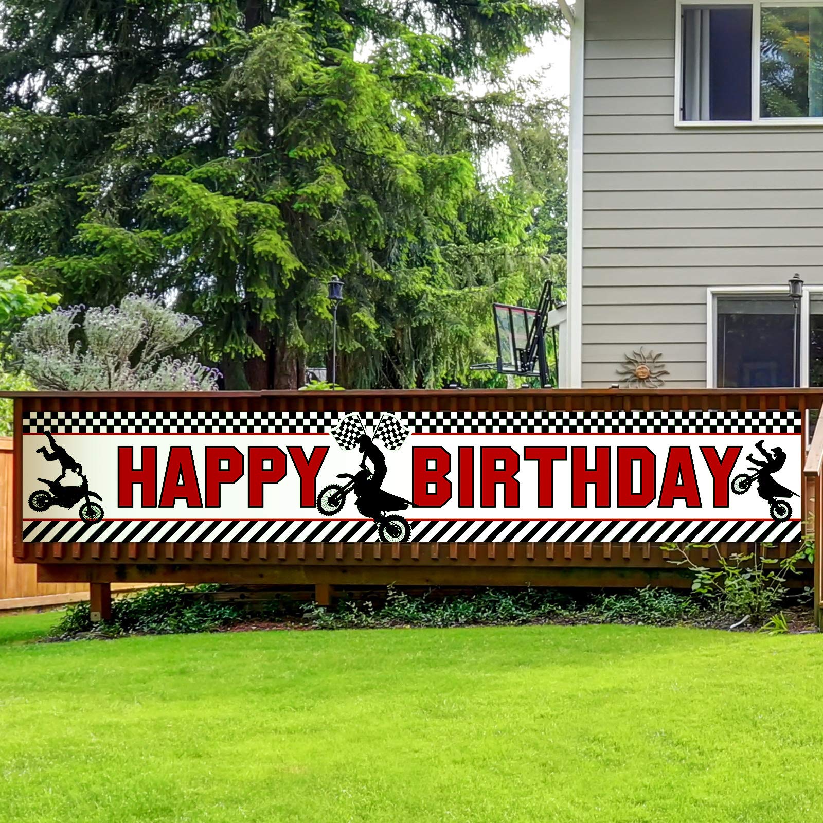 Huge Motocross Birthday Banner,Dirt Bike Party Decorations Motocross Happy Birthday Banner Indoor Outdoor Decorations Dirt Bike Racing Birthday Banner, 250 x 45 cm, 98.4 x 17.7 Inch