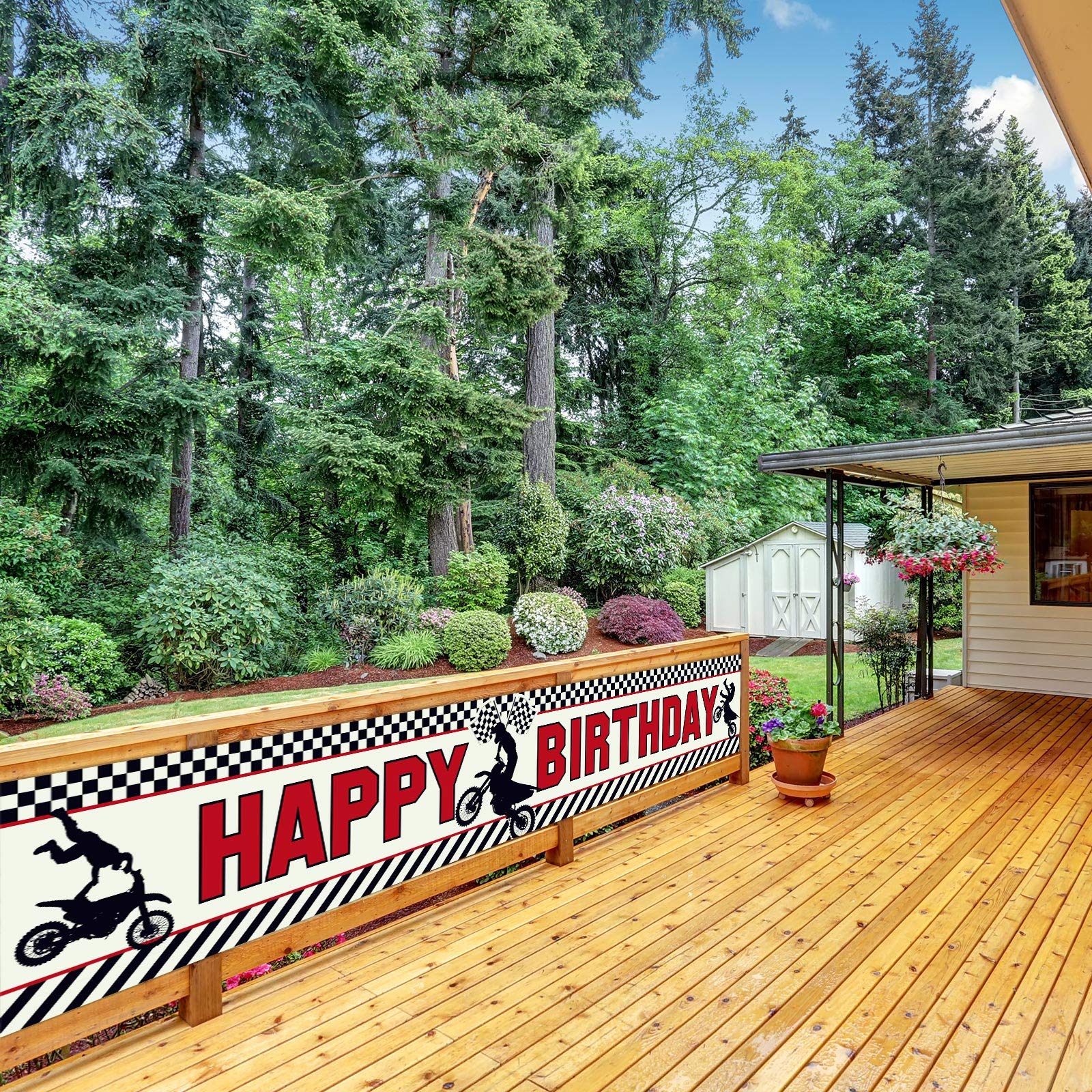 Huge Motocross Birthday Banner,Dirt Bike Party Decorations Motocross Happy Birthday Banner Indoor Outdoor Decorations Dirt Bike Racing Birthday Banner, 250 x 45 cm, 98.4 x 17.7 Inch