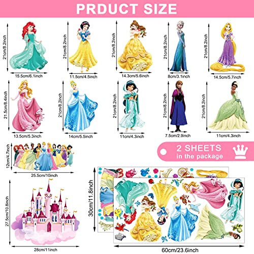 Princess Wall Decals Removable Wall Sticker Peel and Stick Wall Mural for Girls Kids Bedroom Baby Nursery Decoration