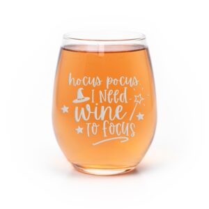 hocus pocus need wine to focus stemless wine glass - fall decor, fall wine glass