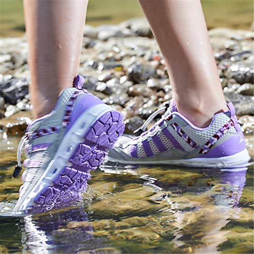 RUNMAXX Mens Hiking Shoes Womens Fishing Aqua Water Shoes Outdoor Sneakers Quick Drying Mesh Barefoot Grey Purple, 8