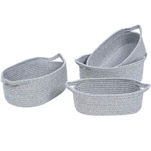 mintwood design set of 4 cotton rope nesting baskets, decorative woven nursery baskets, cute closet baskets and bins for shelves, table basket organizers for small accessories, light grey mix