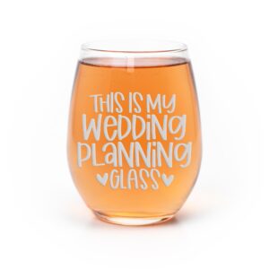 wedding planning glass with hearts stemless wine glass - gift for bride, wedding wine glass