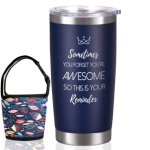 mosajoy thank you gifts for women sometime you forget you're awesome so this is your reminder wine tumbler- birthday gifts for friend 20oz stemless insulated cup with lid (you are awesome, navy blue)