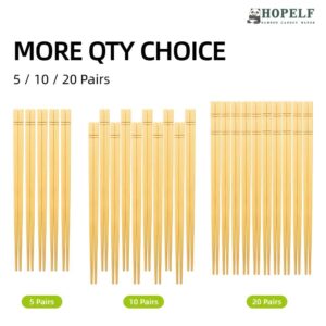 HOPELF 5 Pairs Bamboo Chopsticks Wooden Chinese Classic Style，9 1/2 Inches，More Quantity Choices 10Pairs/20Pairs