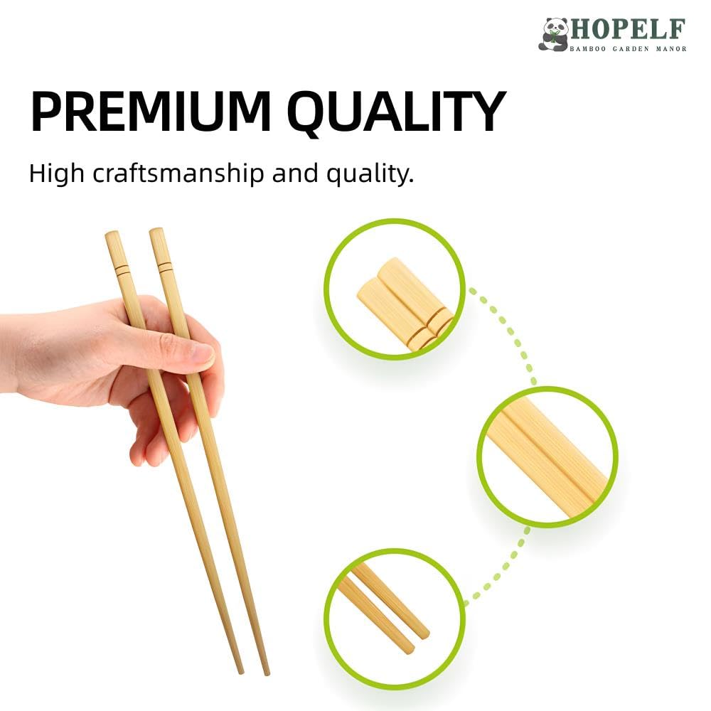 HOPELF 5 Pairs Bamboo Chopsticks Wooden Chinese Classic Style，9 1/2 Inches，More Quantity Choices 10Pairs/20Pairs