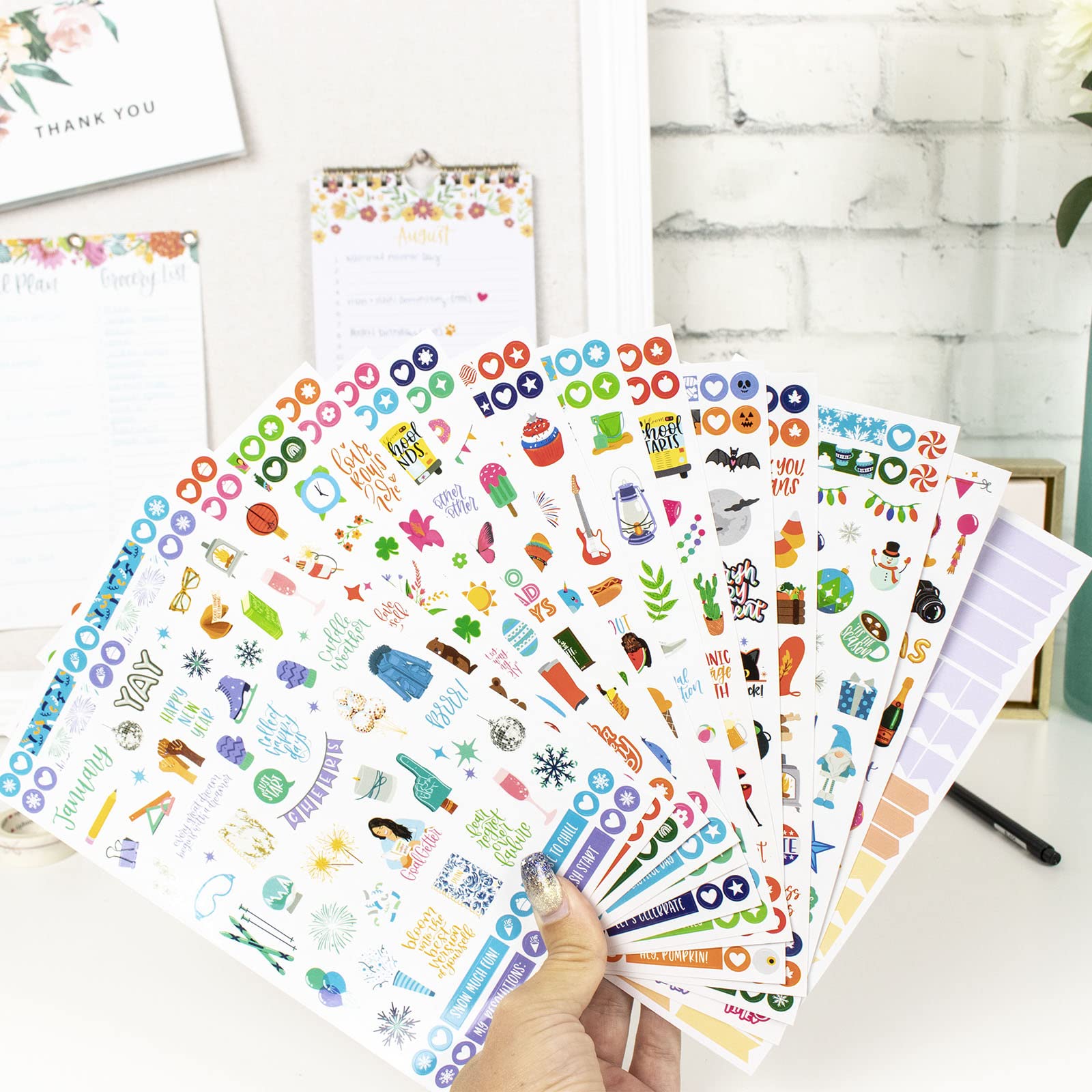 bloom daily planners Monthly Celebrations Planner Stickers for Calendar Decorating, Planning, Scrapbooking - Holiday, Seasonal, & General Events (14 Sheets, 1,100+ Stickers per Pack)