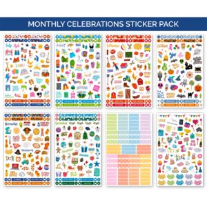 bloom daily planners Monthly Celebrations Planner Stickers for Calendar Decorating, Planning, Scrapbooking - Holiday, Seasonal, & General Events (14 Sheets, 1,100+ Stickers per Pack)