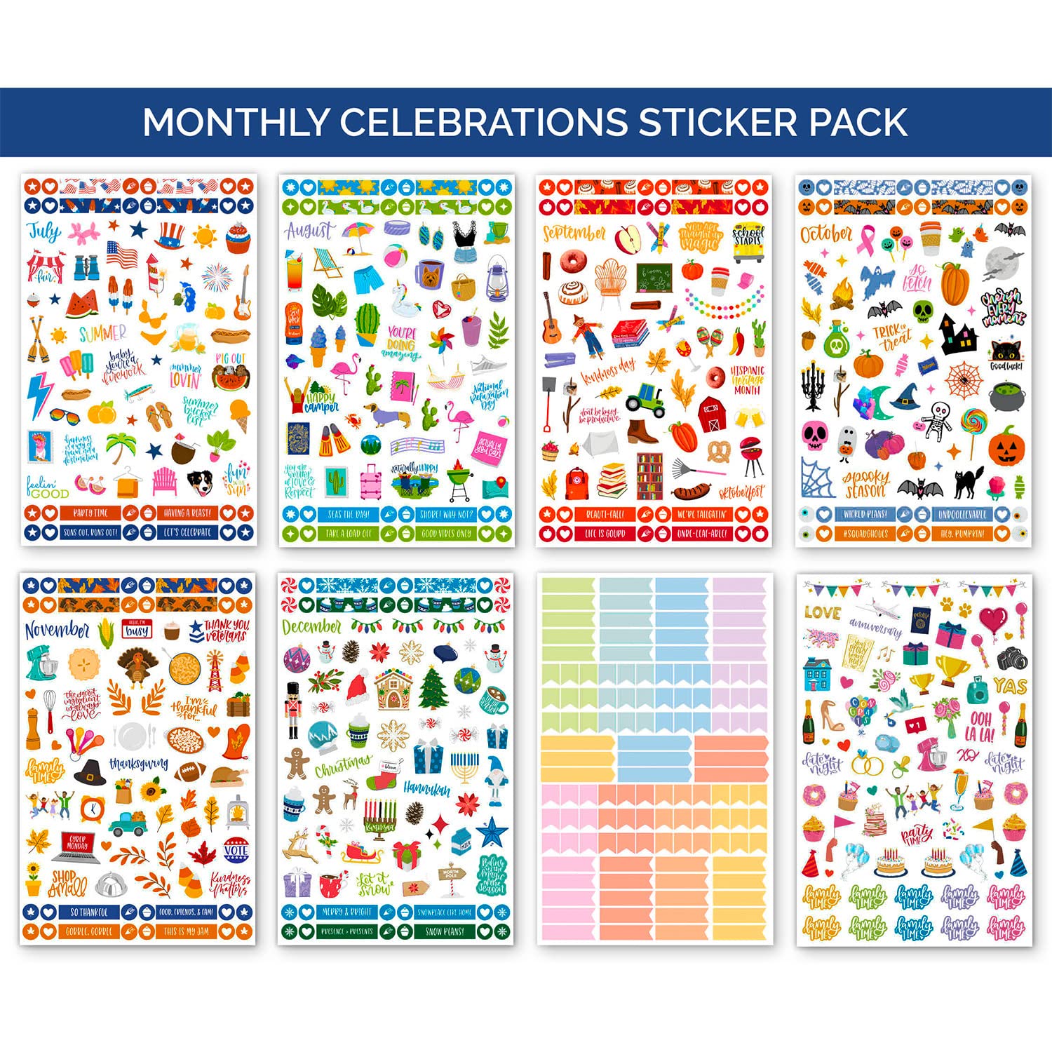 bloom daily planners Monthly Celebrations Planner Stickers for Calendar Decorating, Planning, Scrapbooking - Holiday, Seasonal, & General Events (14 Sheets, 1,100+ Stickers per Pack)