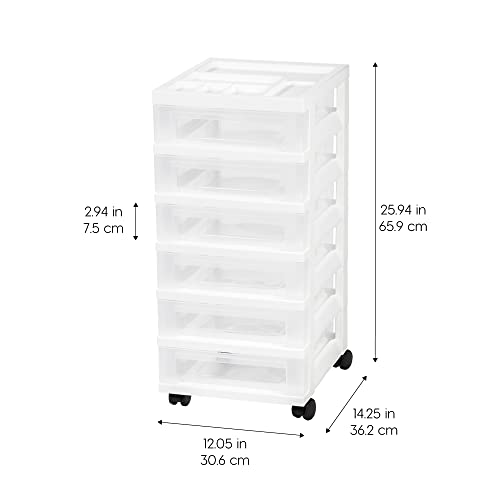 IRIS USA Craft Organizers and Storage, Rolling Storage Cart for Classroom Supplies, Storage Organizer for Art Supplies, Drawer Top Organizer for Small Parts, 6 Drawers, White