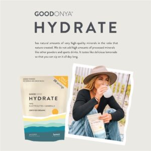 GOODONYA HYDRATE Electrolyte & Mineral Powder, 11.9oz, 42 Servings - Certified Organic, Real Lemon Juice, Himalayan Pink Salt, Stevia, Coconut Water, Paleo, Plant Based, No Sugar Added